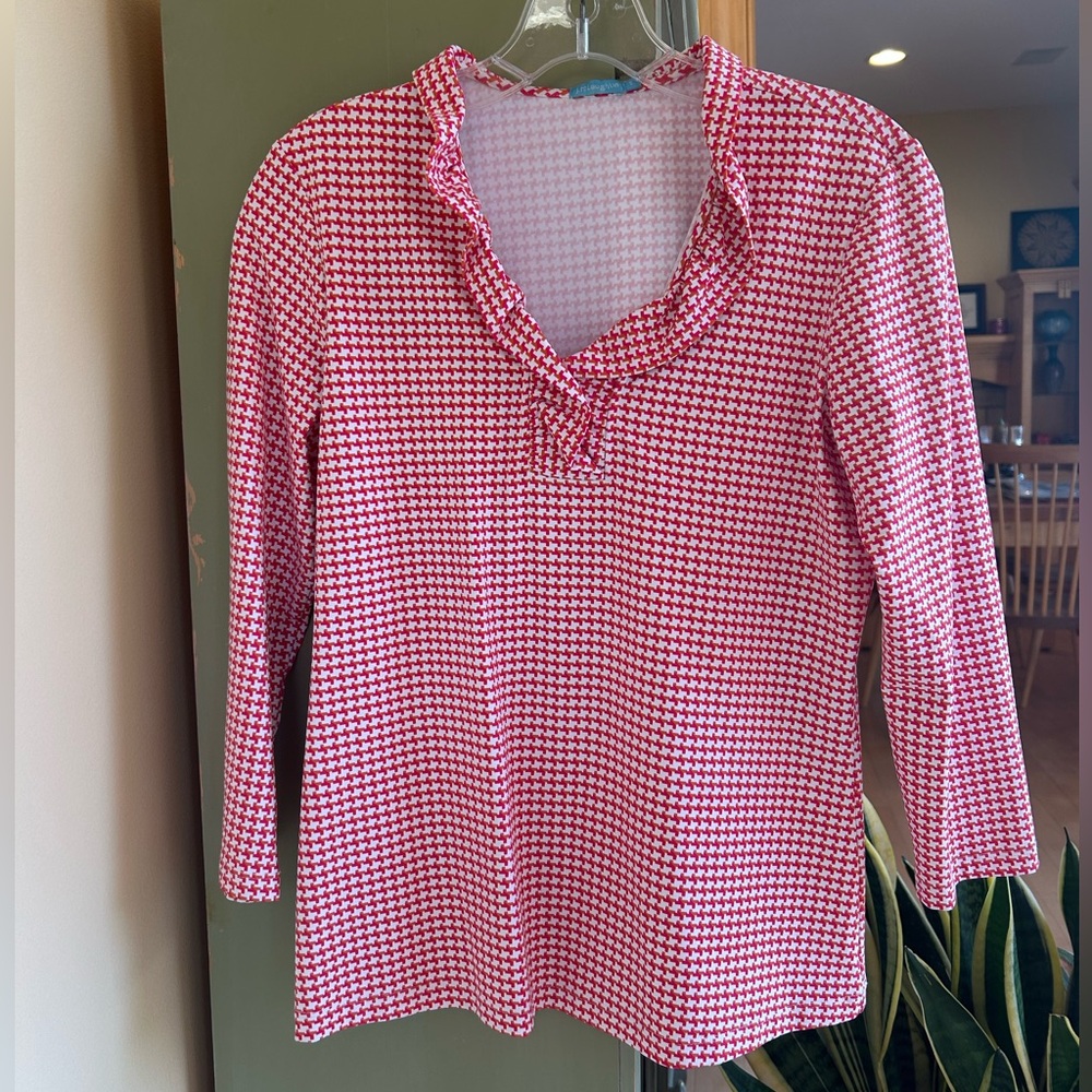 J. McLaughlin “Durham” Ruffle Collar Top Catalina Cloth Houndstooth Size Small